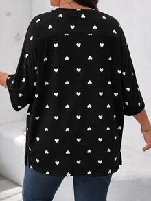 SHEIN LUNE 夏季休閒寬鬆居家與戶外極簡基本款短袖大尺碼T恤 - 黑與白 - 查看 2