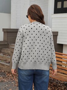 Comfylo Cardigan Wanita Ukuran Besar Motif Polkadot Kasual Serbaguna untuk Pemakaian Sehari-hari di Musim Dingin - Light Grey - View 3
