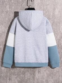 SHEIN 兒童青少年男孩休閒舒適拼色連帽字母圖案運動衫外套，適合秋冬、戶外玩耍、學校、街頭穿搭、派對與日常休閒穿著，高CP值 - 灰色 - 查看 3