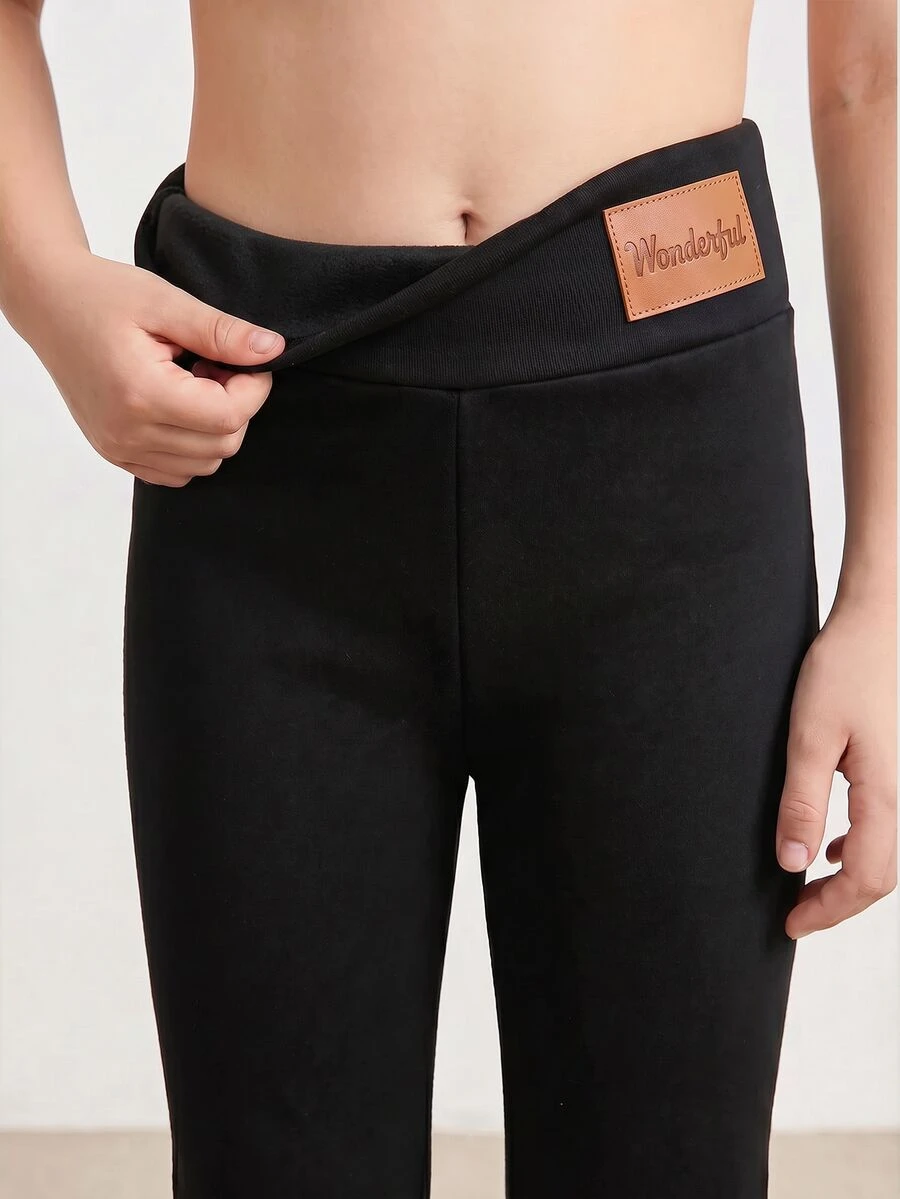 SHEIN 女童秋冬加厚內裡保暖緊身褲，開學休閒保暖緊身褲