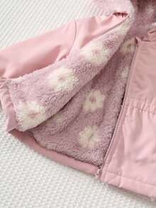 Cozy Pixies 女嬰外套 女嬰可愛粉色針織條紋連帽保暖內裡冬季外套，粉色花卉保暖印花內裡，時尚可愛 - 粉色 - 查看 5