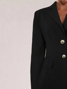 SHEIN BAE 女款優雅時尚鈕扣長袖西裝外套，適合商務辦公 - 黑色 - 查看 7
