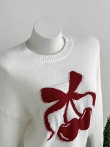 Elamini Women's Autumn/Winter Cheery Pattern Cozy Fashion Bow Pattern Pullover Sweater For Photo, Party, Christmas Outfit - Multicolor - View 8