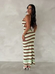 Shopreo 女士春夏新款针织钩编交叉露背条纹波西米亚连衣裙，优雅度假连衣裙，夏季女装，适合音乐节、锐舞派对、乡村音乐会、夏日派对等场合，也可作为西部牛仔服饰穿着。夏季连衣裙，适合女士穿着，夏季女装，秋冬度假波西米亚风。 - 彩色 - 查看 5