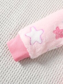SHEIN 女童毛絨星星圖案針織軟綿圓領長袖套頭衛衣與鬆緊腰長褲 2件套 - 粉色 - 查看 9
