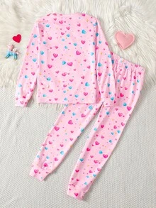 SHEIN 青少年女孩休閒極簡發光獨角獸貼身舒適圓領長袖長褲家居服 2件組 - 彩色 - 查看 2