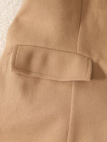 SHEIN Elladie kids 青少年女孩秋季學院風雙排扣羊毛大衣 長袖缺口領駱駝色中長款外套 學校正式穿著 - 卡其色 - 查看 7