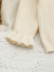 SHEIN 女嬰針織毛衣，時尚花卉蕾絲領圓領長袖內搭衫 - 白色 - 查看 6