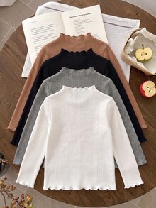 SHEIN Áo lớp lót cổ giả viền bèo gân cho bé gái, họa tiết da báo trơn, thu đông, 2 món - Nhiều màu - Xem 2