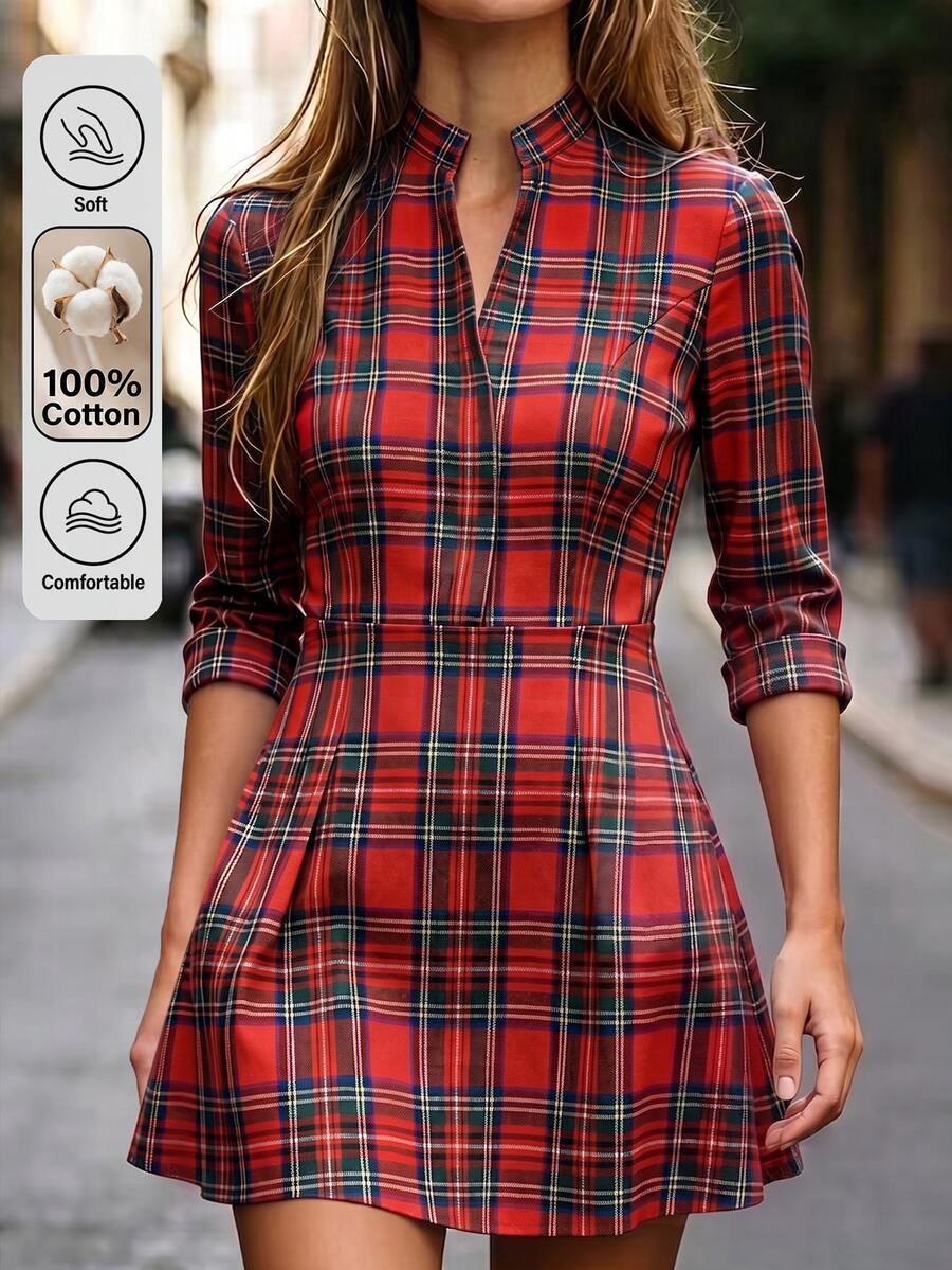 Balvessa Fall Clothes FOR WomenLady's Fine-Woven Elegant Autumn Short Dress - Red - View 1