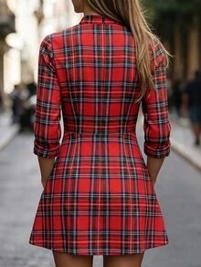 Balvessa Fall Clothes FOR WomenLady's Fine-Woven Elegant Autumn Short Dress - Red - View 2