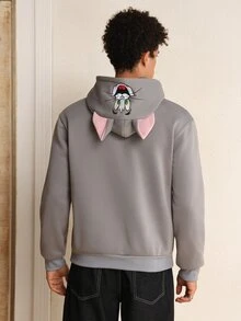 TOM & JERRY X SHEIN Men's Cartoon Letter Embroidered Hoodie - Army Green - View 2