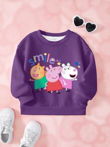 Peppa Pig X SHEIN Young Girl Letter Cartoon Print Long Sleeve Casual Sweatshirt - White - View 6