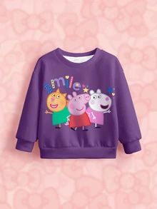 Peppa Pig X SHEIN Young Girl Letter Cartoon Print Long Sleeve Casual Sweatshirt - White - View 1