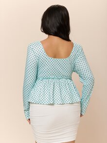 CovetEZ Autumn/Winter New Colorful Polka Dot Casual Long Sleeve Square Neck Plus Size T-Shirt Fall - Multicolor - View 2