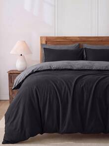 Luxury Soft Double Duvet Cover Set, Modern Stylish Bedding Set For Bedroom - Black - View 3