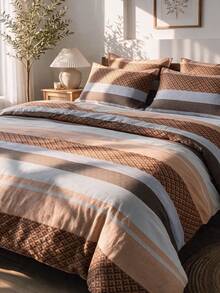 Luxury Soft Double Duvet Cover Set, Modern Stylish Bedding Set For Bedroom - Brown - View 2