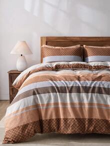 Luxury Soft Double Duvet Cover Set, Modern Stylish Bedding Set For Bedroom - Brown - View 5