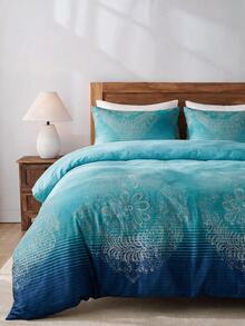Luxury Soft Double Duvet Cover Set, Modern Stylish Bedding Set For Bedroom - Teal Blue - View 6