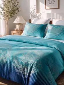 Luxury Soft Double Duvet Cover Set, Modern Stylish Bedding Set For Bedroom - Teal Blue - View 2