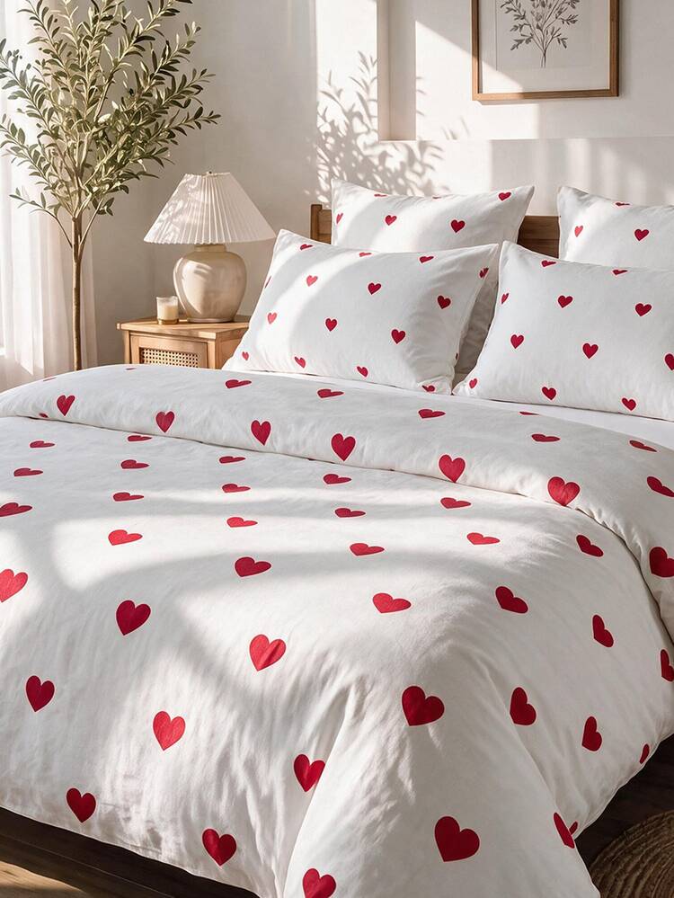 Luxury Soft Double Duvet Cover Set, Modern Stylish Bedding Set For Bedroom - Red and White - View 6