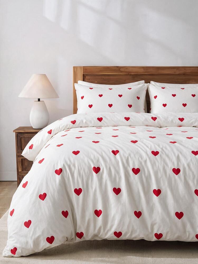 Luxury Soft Double Duvet Cover Set, Modern Stylish Bedding Set For Bedroom - Red and White - View 2