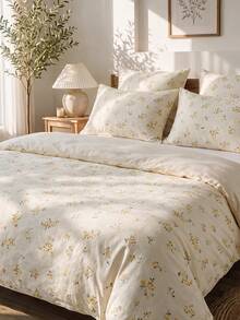 Luxury Soft Double Duvet Cover Set, Modern Stylish Bedding Set For Bedroom - Light Yellow - View 2