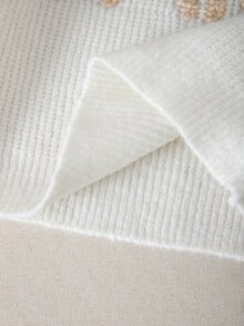 SHEIN 女童字母植絨提花短版針織毛衣與寬腿長褲兩件套，圓領落肩寬鬆紋理針織套裝，兒童時尚休閒穿搭 - 杏色 - 查看 3