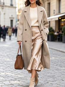 SHEIN Autumn/Winter Elegant Gentle Commute Long Overcoat - Khaki - View 1
