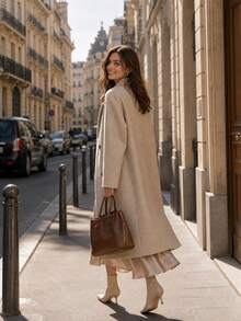SHEIN Autumn/Winter Elegant Gentle Commute Long Overcoat - Khaki - View 2