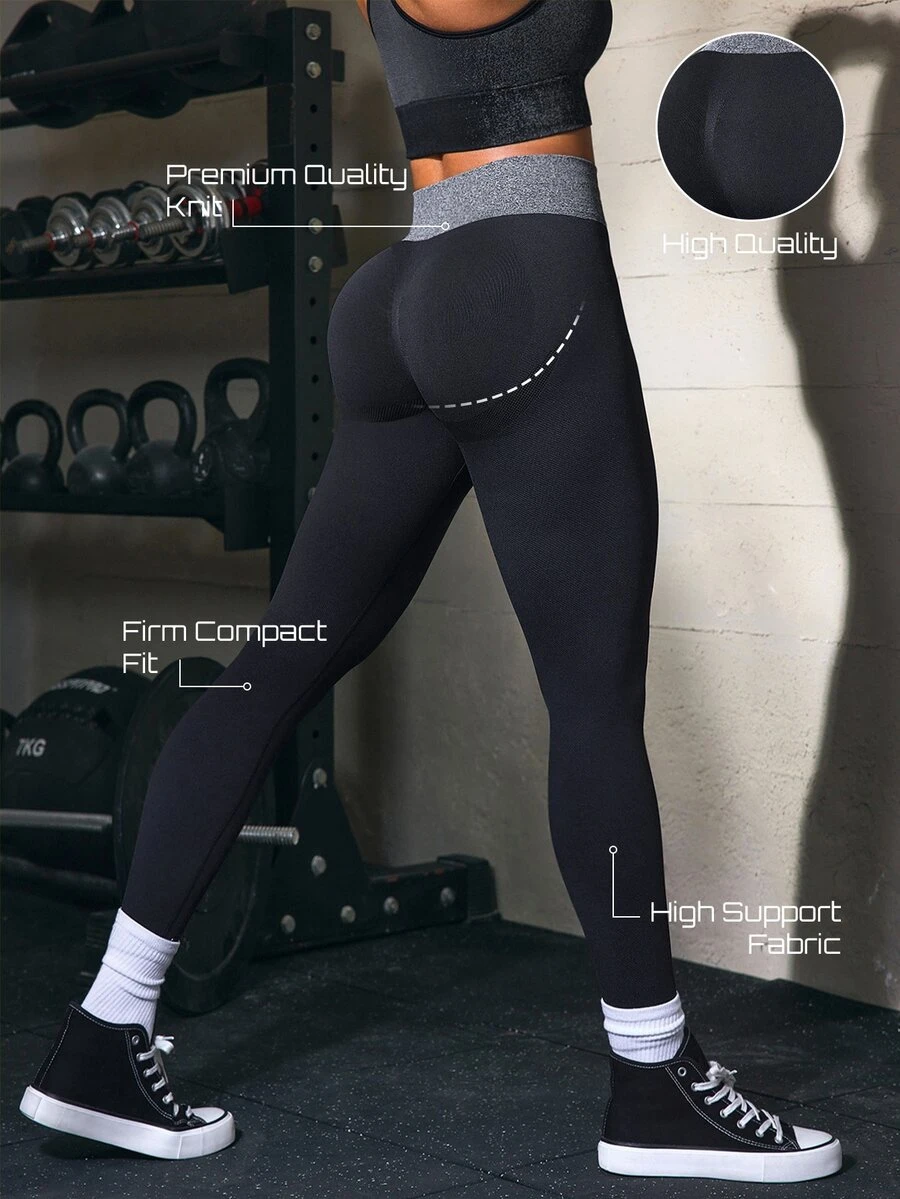 Solea Cove Women's Colorblock High Waist Sports Leggings - Dark Grey - View 1