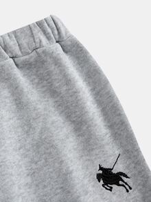 SHEIN Girlism Kids Tween Girls Grey Graphic Striped Embroidery Zipper Hooded 3 Pieces Pullover Winter Sweatshirt Sweatshirt Sweatpants Tracksuit Set Cozy Fall - Grey - View 5