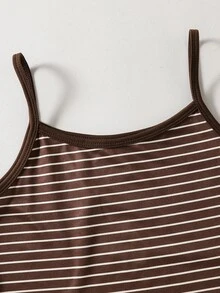 少女棕色格紋三件套：開襟衫、配套背心與長褲，返校季家庭秋季可愛 80 年代風 - 咖啡棕 - 查看 5