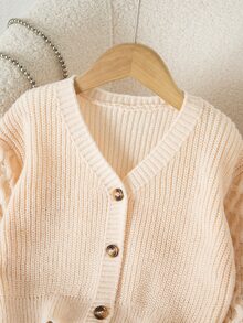 Genkimix Kids New Fashion Versatile Girls' Commuter Minimalist Small V-Neck Brown Cardigan - Apricot - View 3