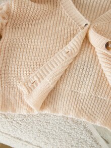 Genkimix Kids New Fashion Versatile Girls' Commuter Minimalist Small V-Neck Brown Cardigan - Apricot - View 7