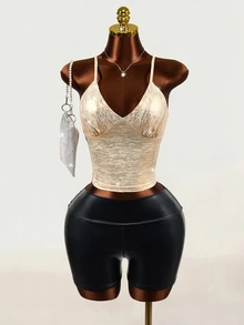Mistrie Women's Solid Color Casual Versatile Everyday Camisole Top - Gold - View 4
