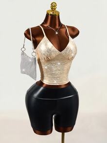 Mistrie Women's Solid Color Casual Versatile Everyday Camisole Top - Gold - View 5