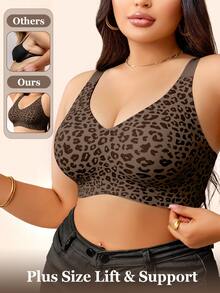 SHEIN Sujetador Push-Up sin Aros con Copas Moldeadas, Soporte Suave y Tira de Gel Sin Costuras para Mujer Talla Grande - Marrón Chocolate - Ver 4