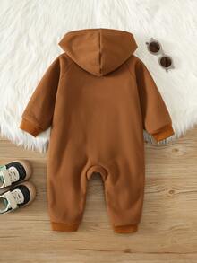 SHEIN Baby Boy Autumn/Winter Thermal Lined Thick Embroidered Jumpsuit - Brown - View 2