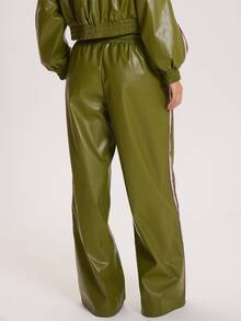 MUSERA Faux Leather Elasticated Waist Loose Fit Wide Leg Trouser Winter Fall Cute Everyday Coolgirl Mullburn Hill - Green - View 4