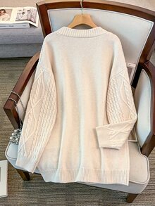 GlowEve CURVE Slouchy Long Knit Cardigan Sweater, Women's Winter Plus Size Loose Fit Open Front Top - Apricot - View 2