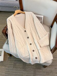 GlowEve CURVE Slouchy Long Knit Cardigan Sweater, Women's Winter Plus Size Loose Fit Open Front Top - Apricot - View 5