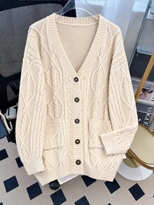 GlowEve CURVE Slouchy Long Knit Cardigan Sweater, Women's Winter Plus Size Loose Fit Open Front Top - Apricot - View 4
