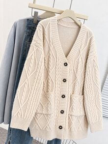GlowEve CURVE Slouchy Long Knit Cardigan Sweater, Women's Winter Plus Size Loose Fit Open Front Top - Apricot - View 3
