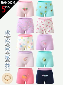 SHEIN [5件隨機組合] 女童幼兒內褲，粉色，柔軟針織布料，俏皮風格，冬季棕色白色 - 彩色 - 查看 4