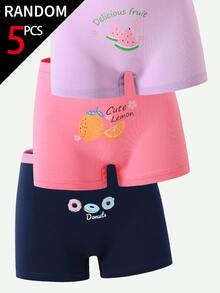 SHEIN [5件隨機組合] 女童幼兒內褲，粉色，柔軟針織布料，俏皮風格，冬季棕色白色 - 彩色 - 查看 6