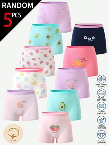 SHEIN [5件隨機組合] 女童幼兒內褲，粉色，柔軟針織布料，俏皮風格，冬季棕色白色 - 彩色 - 查看 3