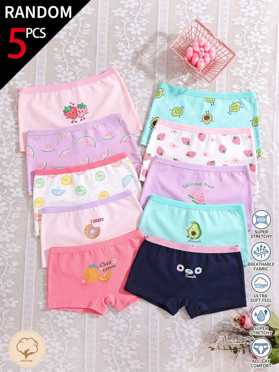 SHEIN [5件隨機組合] 女童幼兒內褲，粉色，柔軟針織布料，俏皮風格，冬季棕色白色 - 彩色 - 查看 1