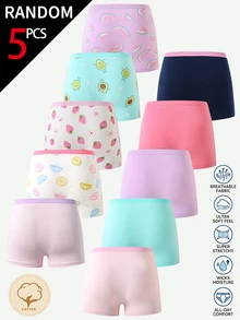 SHEIN [5件隨機組合] 女童幼兒內褲，粉色，柔軟針織布料，俏皮風格，冬季棕色白色 - 彩色 - 查看 2