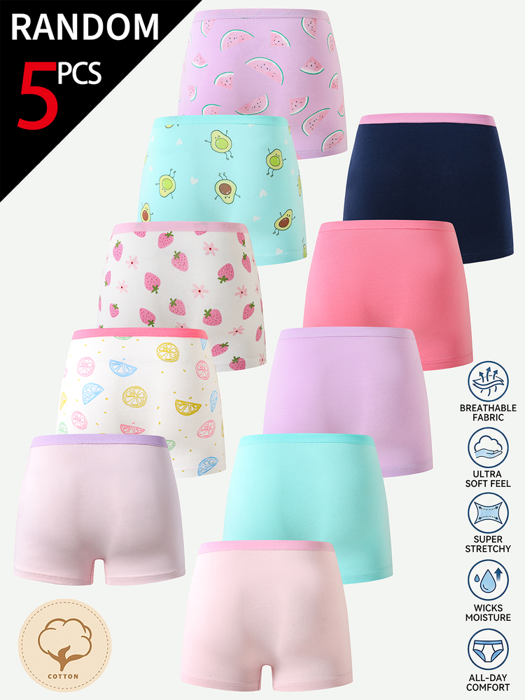 SHEIN [5pcs Random Assortment] Girls Toddler Underwear, Pink, Soft Knit Fabric, Playful Style Winter Brown White - Multicolor - View 2